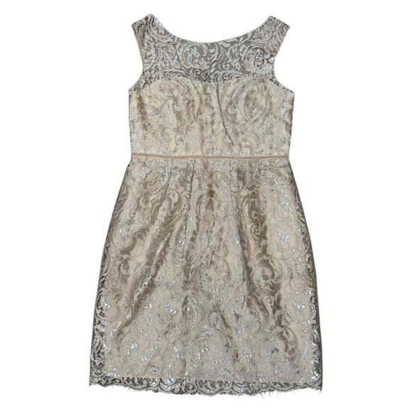Jenny Yoo Harlow BHLDN Metallic Lace Above Knee Cocktail Dress Sandstone Size 6 - Picture 2 of 11